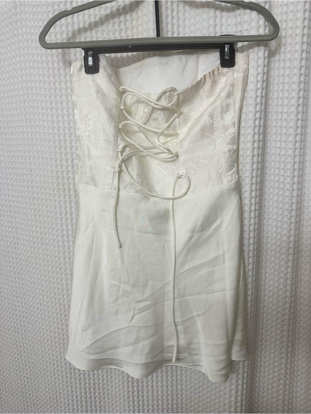 Revolve Strapless White Mini Dress with Draped Skirt - Picture 3 of 3